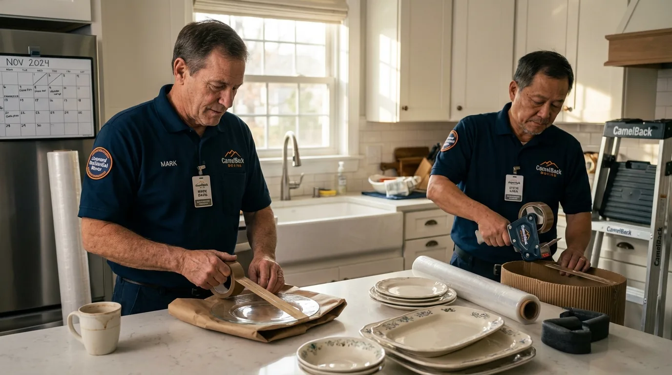 Professional crew packing kitchen dishware in Central, SC